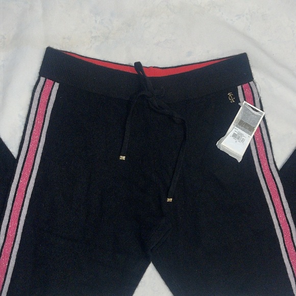 New Juicy Couture Cashmere 100% Black Pink Drawstring Track Pants Soft S - Picture 5 of 11